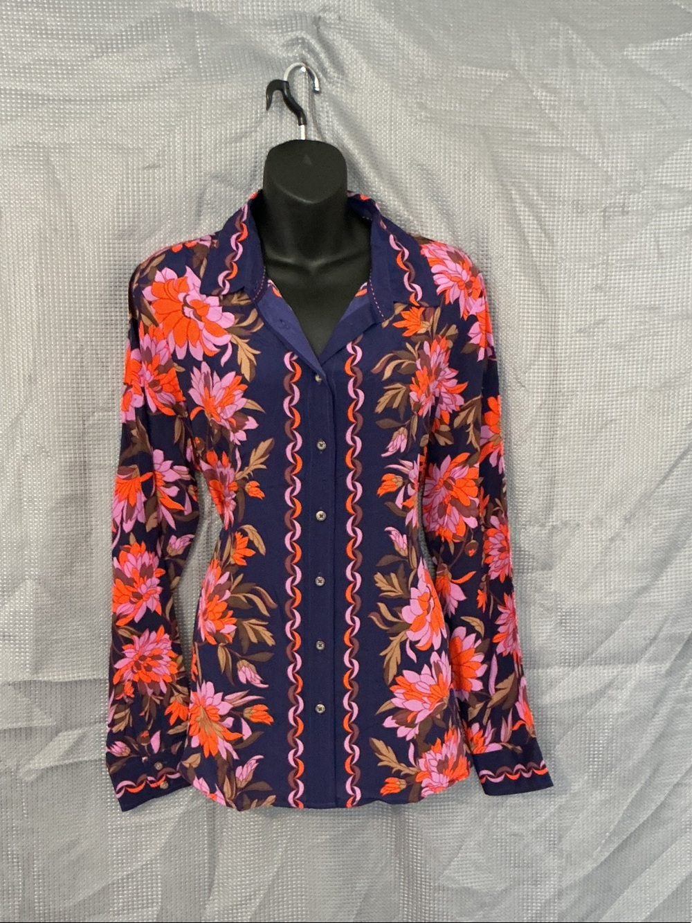 Maeve Navy Floral Button-Down Shirt with Pink & Orange Flowers